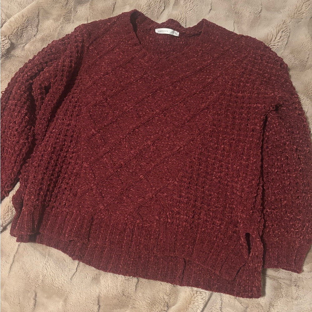 Altar'd State Burgundy V-Neck Knit Sweater